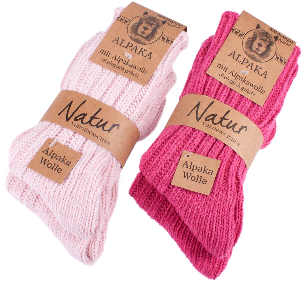 BRUBAKER 4 Paar Alpaka Socken mit Alpakawolle - Wintersocken Set für Damen und Herren, Pink und Rosa, 39-42