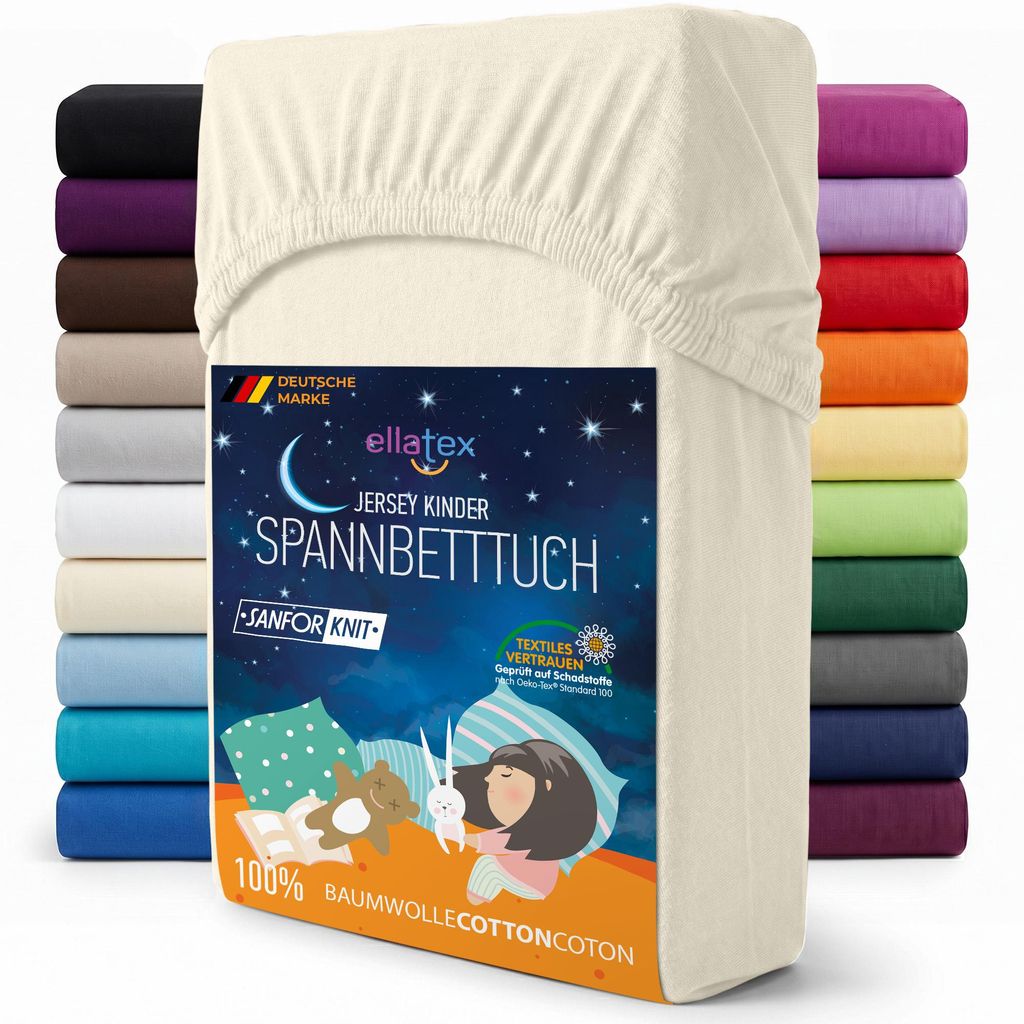 EllaTex Jersey Kinder Spannbettlaken 70x140 Baumwolle – Produktbild 