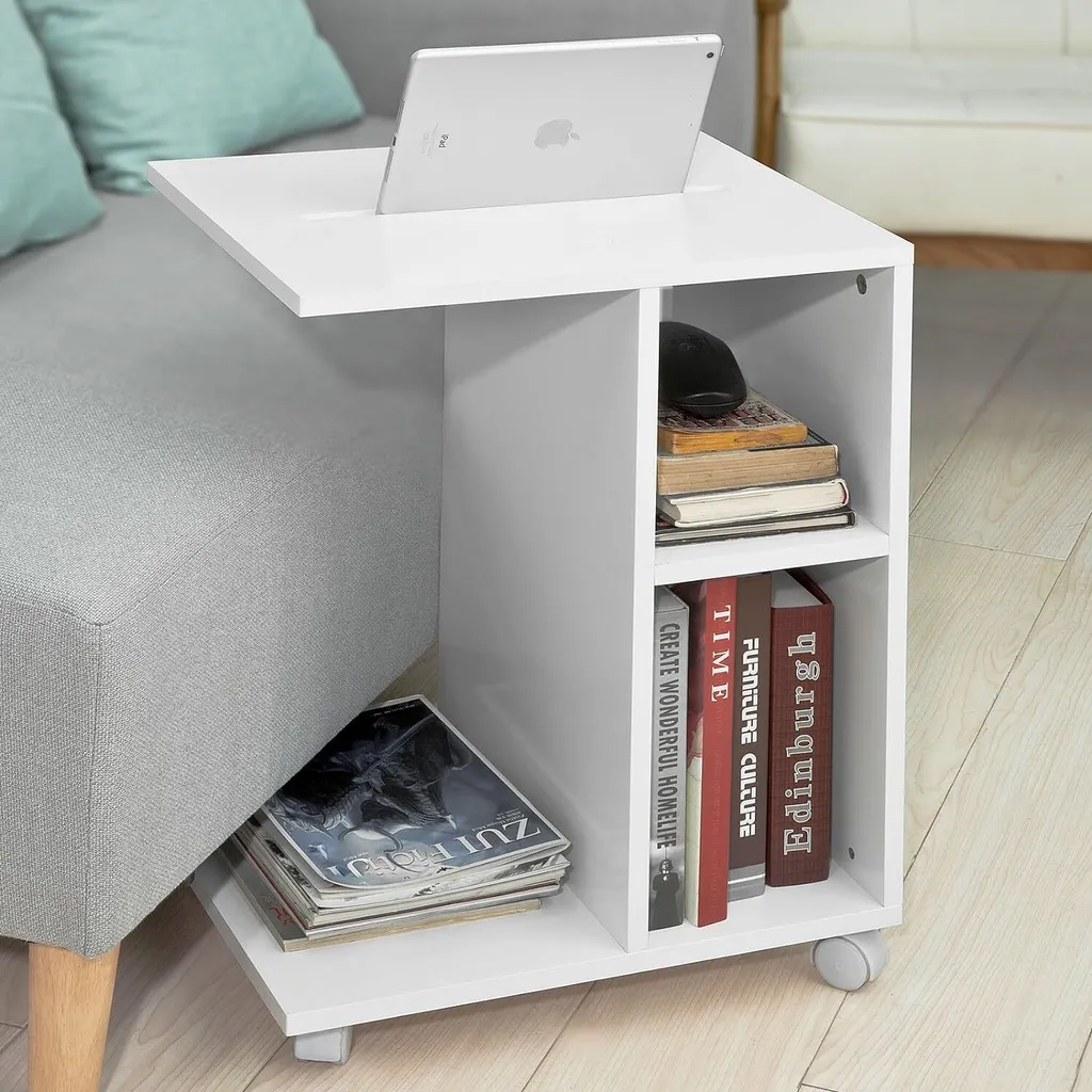 Table basse en C avec support tablette intégré, couleur blanc SoBuy - 7