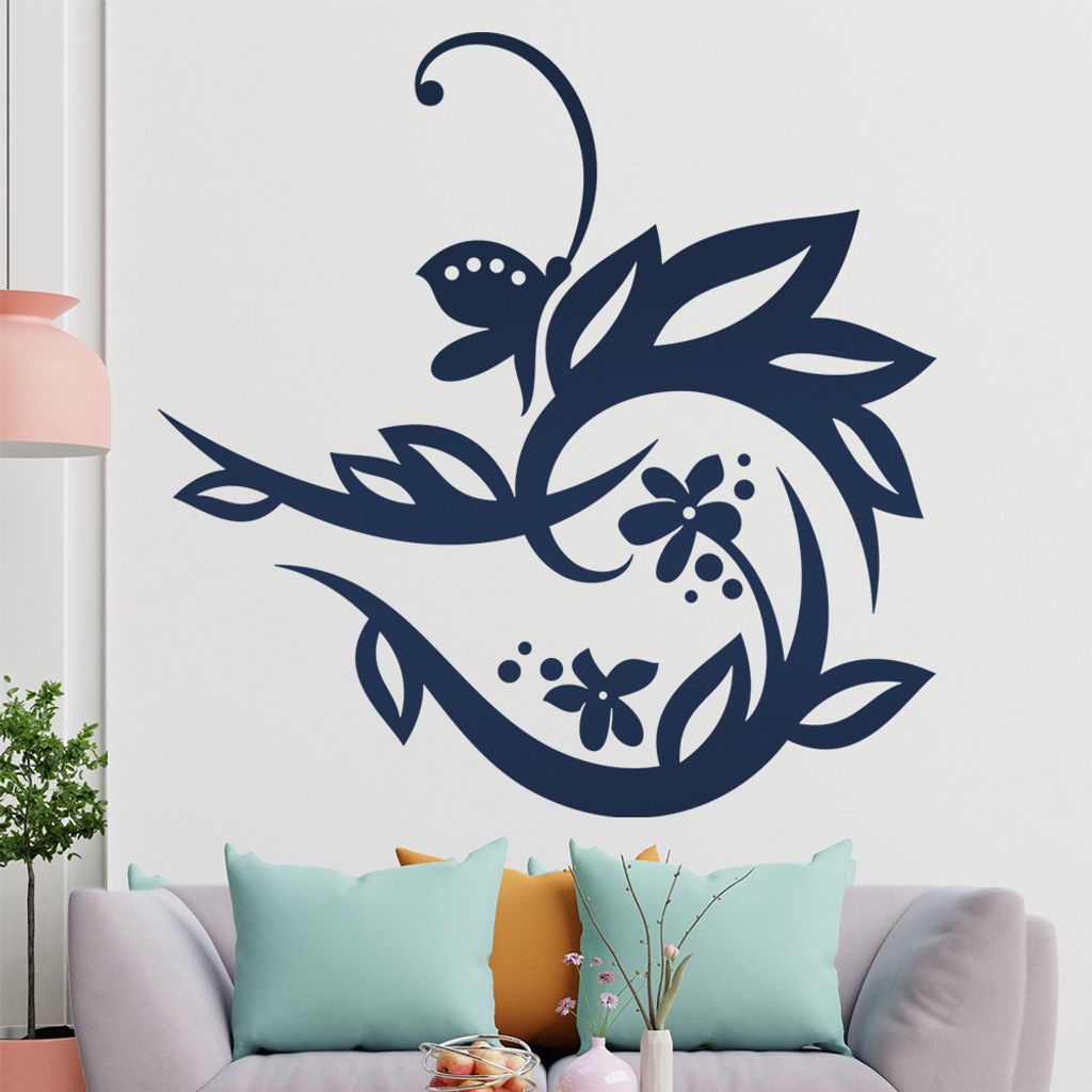 Falter Schmetterling Ranke Wandtattoo in 6 Größen - Wandaufkleber Wall Sticker - Dekoration, Küche, Wohnzimmer, Schlafzimmer, Badezimmer