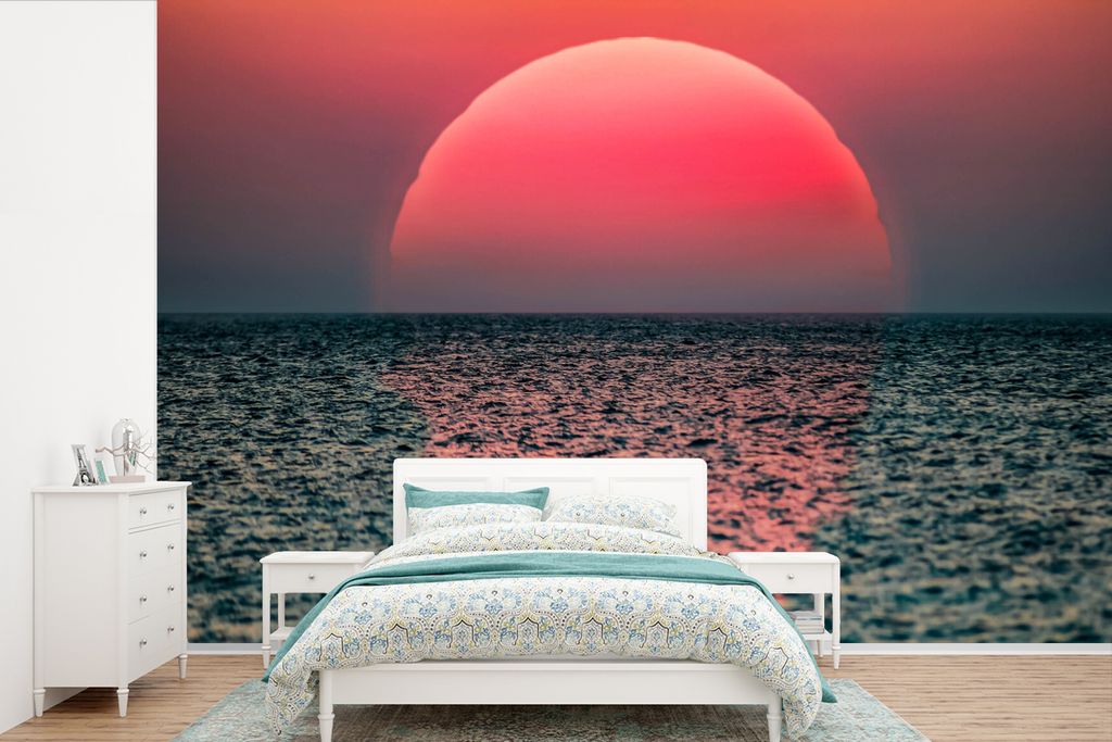 MuchoWow Fototapete für Wohnzimmer oder Schlafzimmer Wandtapete Vinyl Motivtapete Sonnenuntergang auf dem Meer - 330x220 cm - Fototapeten