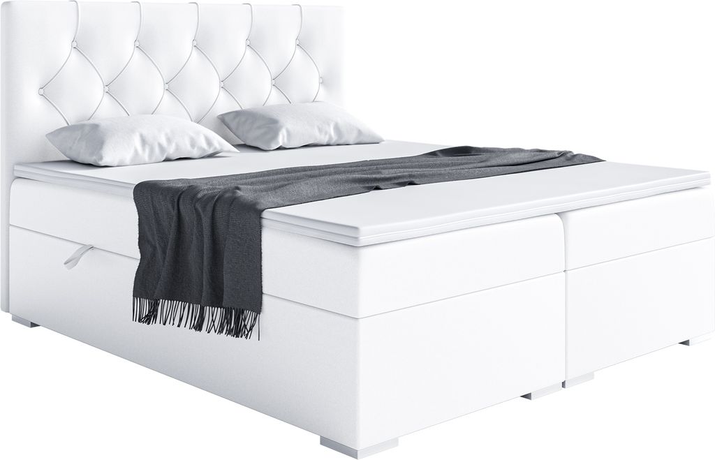 MEBLINI Boxspringbett mit Bettkasten - Gepolstert Doppelbett mit Matratze und Topper - Polsterbett mit Stauraum - Bett mit Kopfteil - Stauraumbett ...