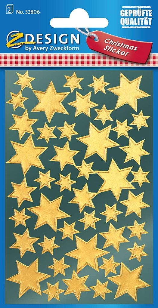 AVERY Zweckform ZDesign Weihnachts Sticker "Sterne" gold 2 Blatt à 43 Sticker