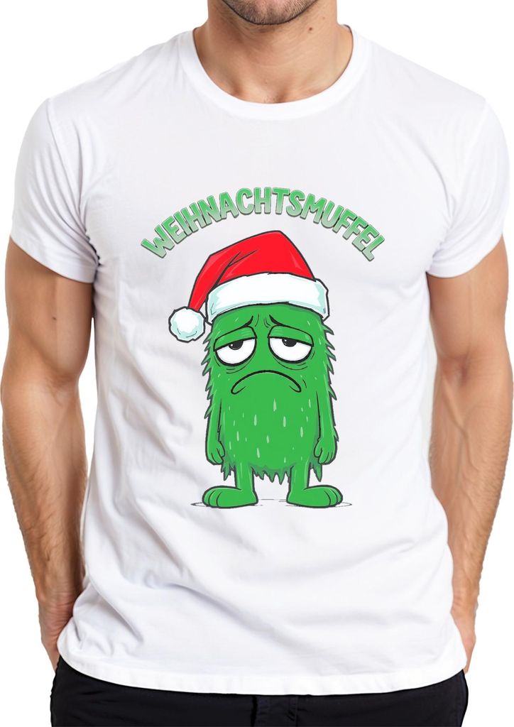 WEIHNACHTSMUFFEL Weihnachtsgeschenk lustig grünes Monster Mütze Herren T-Shirt, Weiß, XL