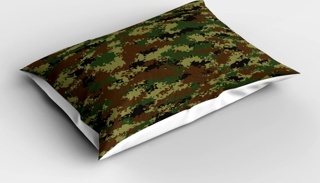 ABAKUHAUS Camo Kopfkissenbezug, Grunge Grafik Camouflage Sommer Thema bewaffnete Kräfte Uniform inspiriert dunkel, 40x80 cm, Grün Hellgrün Braun