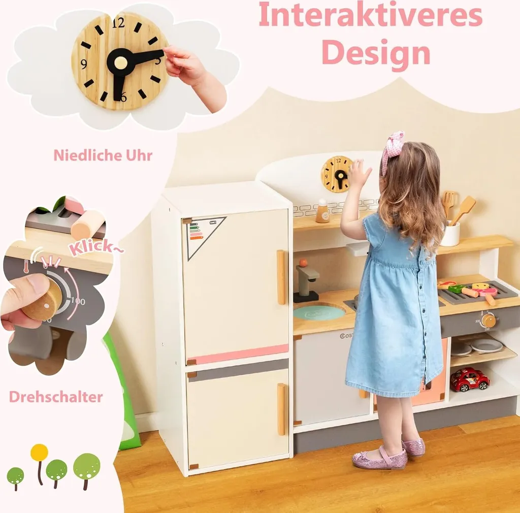 Cuisine enfant bois anti-désordre avec placards, jeu imitation structuré - 2