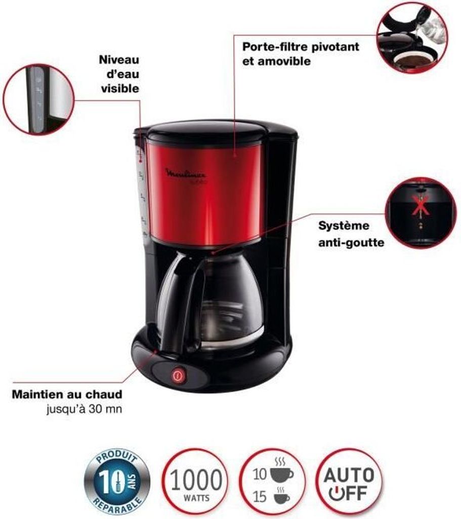 Moulinex Subito Rood Zwart Moulinex FG360D Subito Filterkoffiezetapparaat - Rode/zwarte Kan Voor 10-15 Kopjes, Automatisch Uitgeschakeld Automatisch Uitschakelen Koffiemachine