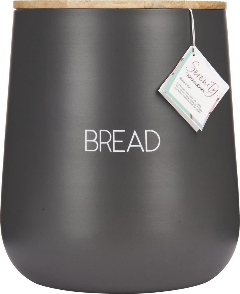 KitchenCraft Serenity - Brotkorb mit luftdichtem Deckel, Metall/Holz de Henkel, Grau/Holz, 21,5 x 24,5 cm