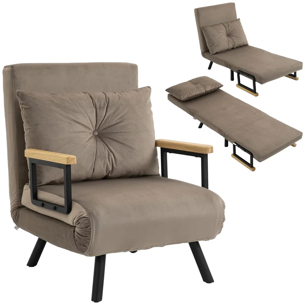 Chauffeuse convertible 1 place lit d'appoint velours marron et bois