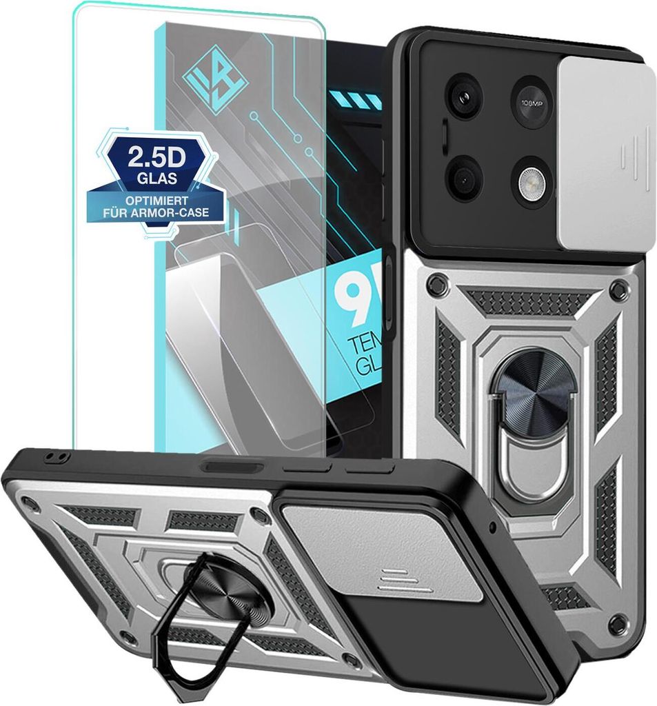 Armor Handyhülle für Xiaomi Redmi Note 13 5G mit 9H Displayglas Displayschutz Kameraschutz Handy Panzer Case Cover Schutzhülle Outdoor Farbe: Si...