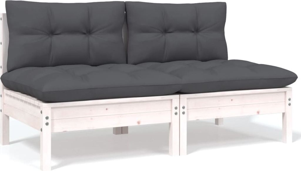The Living Store 2-Sitzer-Gartensofa mit Kissen Weiß Massivholz Kiefer