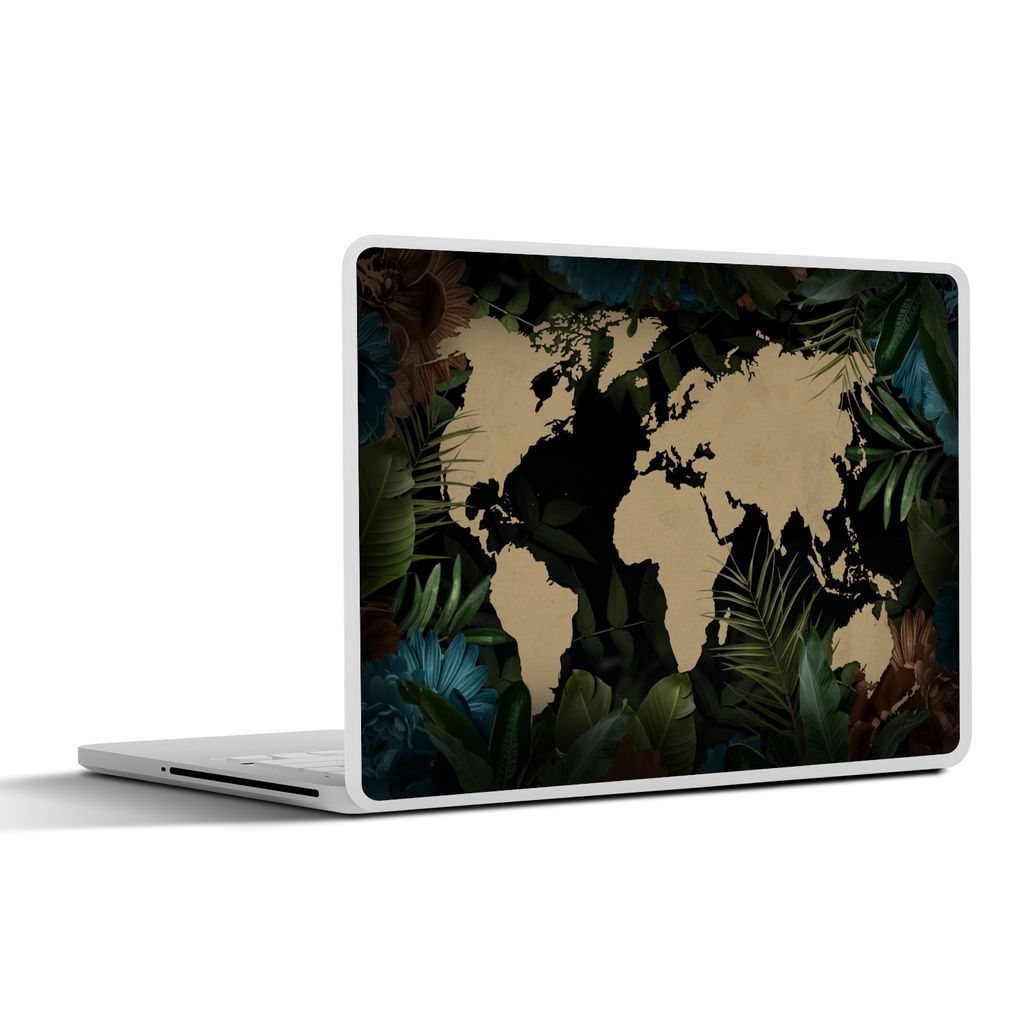 MuchoWow Laptop Aufkleber Sticker Cover Weltkarte - Tropische Pflanzen - Blätter 30x21 cm - Sticker für Laptop - Selbstklebend