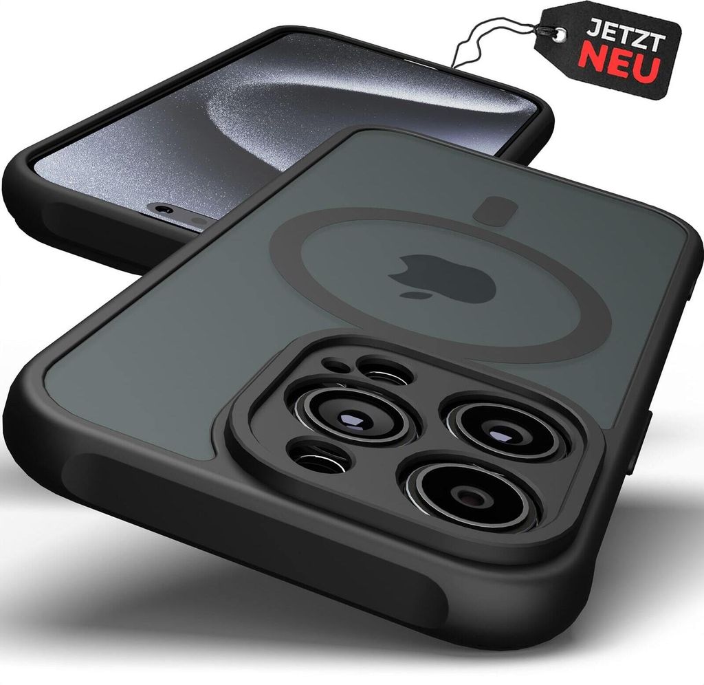 Hülle MagSafe Case Matt Schwarz Magnet Cover Schutz Bumper Kameraschutz Stoßfest Dünn Handyhülle Panzerhülle Magnetisch Modell: iPhone 15 Pro