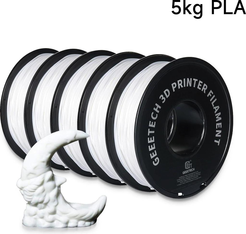 3D-Drucker-Filament - PLA 1,75 mm - 5 kg Spule - Toleranz ±0,03 mm - 343 m Länge - Für FDM/FFF - Weiß