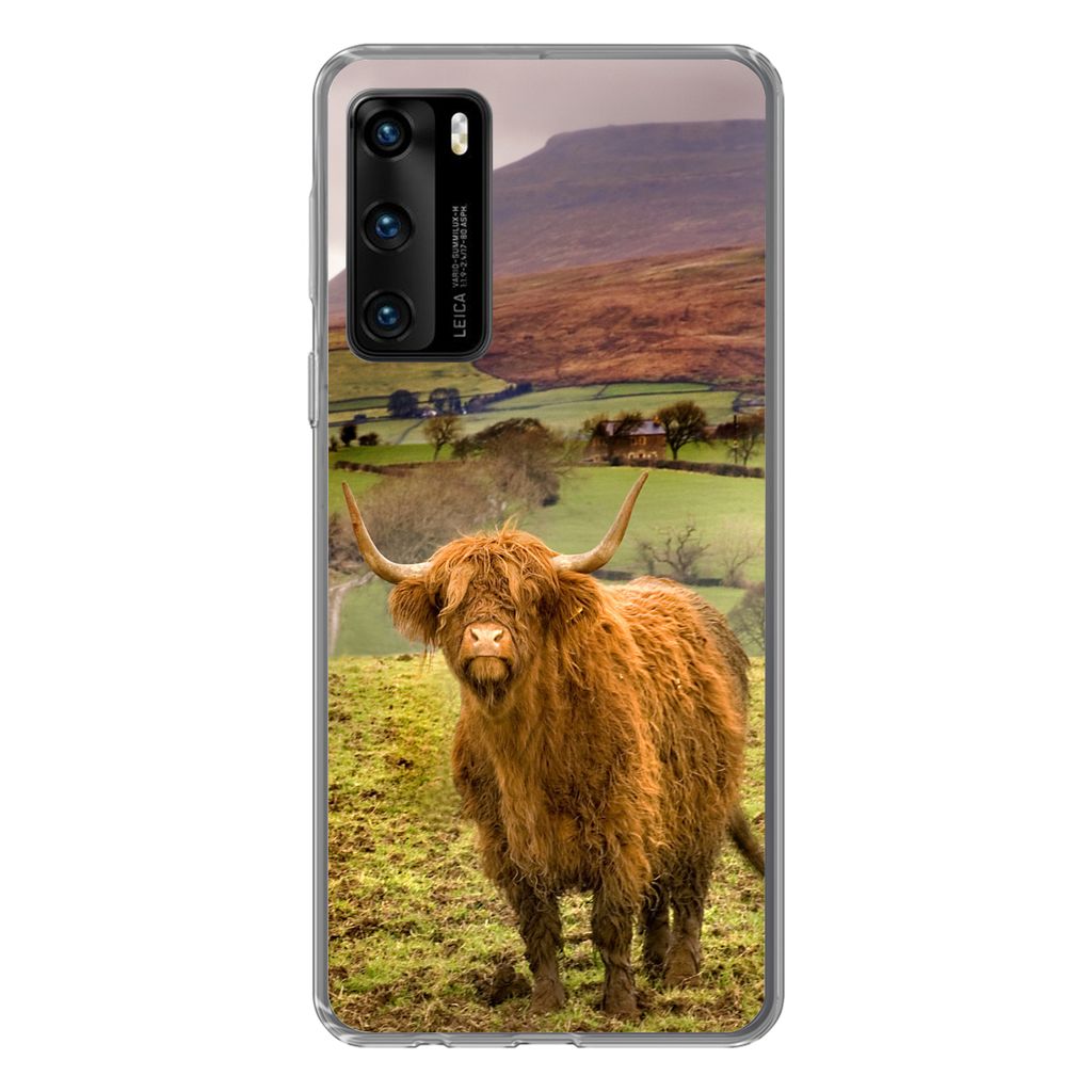 MuchoWow Handyhülle Schutzhülle Hülle für Huawei P40 Schottischer Highlander - Berg - Herbst Silikon Softcase Handy Hülle - Handytasche