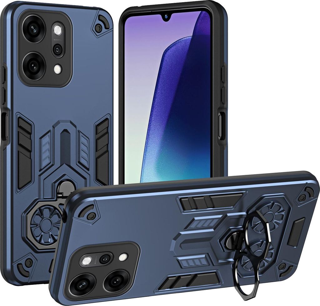 Hülle für Reno14 Pro Dual Layer PC TPU Militärqualität Stoßfest Rüstung Handyhülle mit Ring Metall Ständer Blau