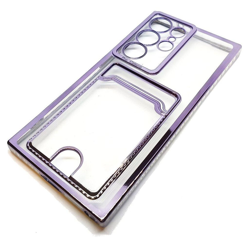 Hülle für Samsung S23 Ultra Clear View Kartenhalter Gel mit gestyltem Rand Lila