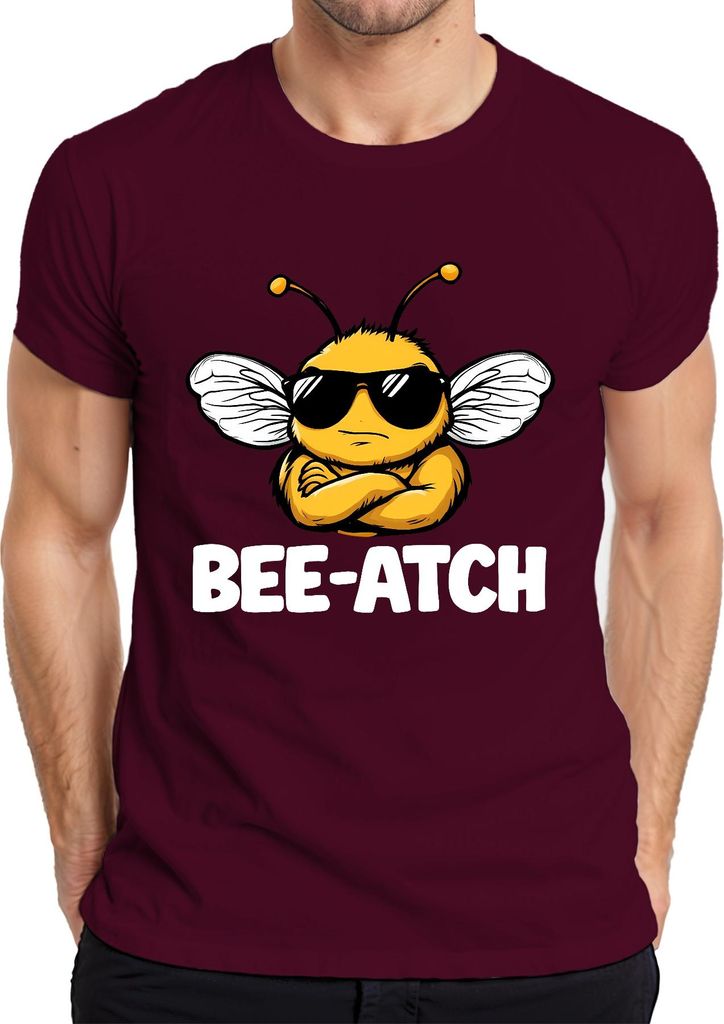 BEE-ATCH Biene Sonnenbrille Cartoon Bossbiene lustig Geschenk Herren T-Shirt, Burgundy, M