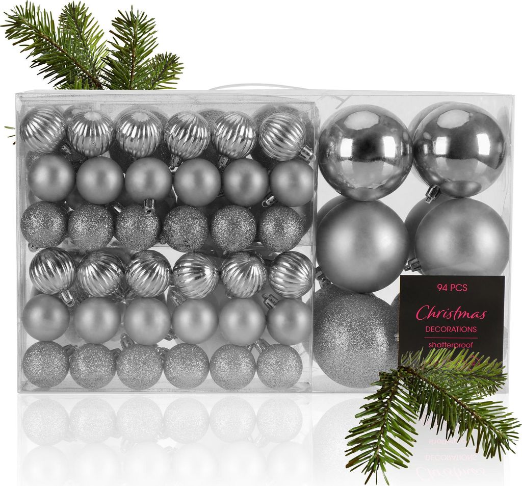 com-four 94-teiliges Weihnachtskugelset - Christbaumkugeln glänzend/matt - Baumschmuck für den Christbaum - Christbaumschmuck aus Kunststoff si...