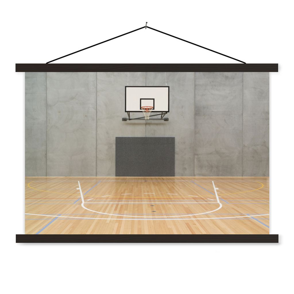 MuchoWow Textilposter Ein leerer Basketballplatz in einer Halle 120x80 cm mit schwarzem Rahmen - Wanddeko