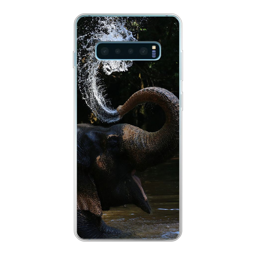 MuchoWow Handyhülle Schutzhülle Hülle für Samsung Galaxy S10 Plus Elefant - Wasser - Rüssel - Tiere - Natur Silikon Softcase Handy Hülle - ...