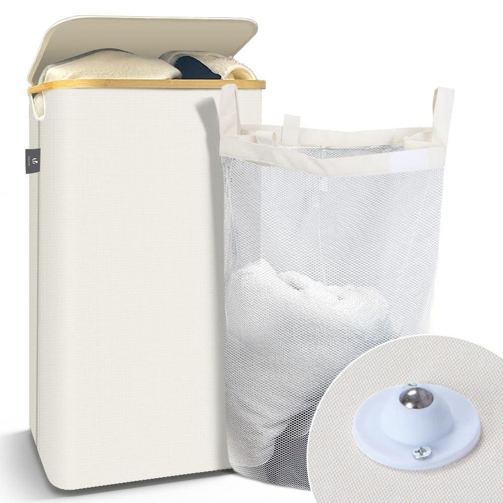 VOUNOT® Wäschekorb mit Deckel & Wäschesäcke 100L Faltbarer Produktbild 