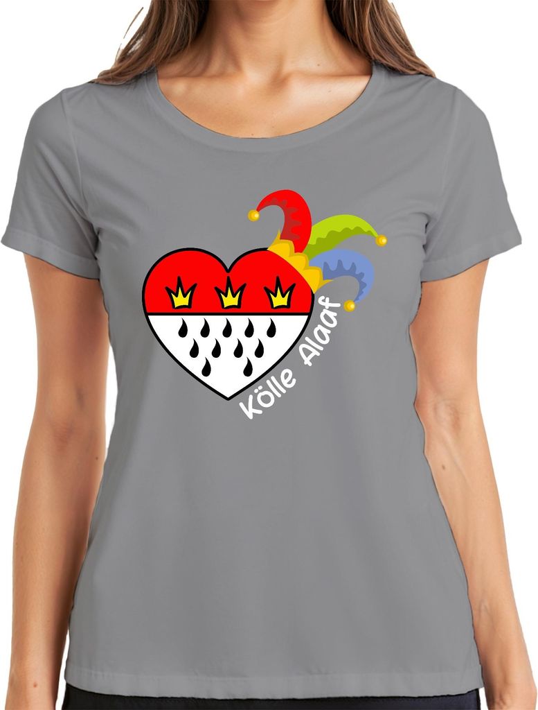 Kölle Alaaf Karneval Köln Herz Narrenkappe Jeck Geschenk Damen T-Shirt, Grau, XL