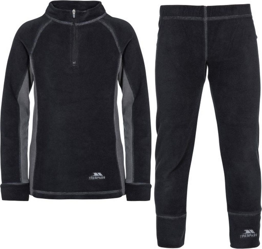 Trespass Kinder Fleece-Unterwäsche-Set Bubbles, Fleece-Top und Baselayer-Hose TP4497 (152) (Schwarz)