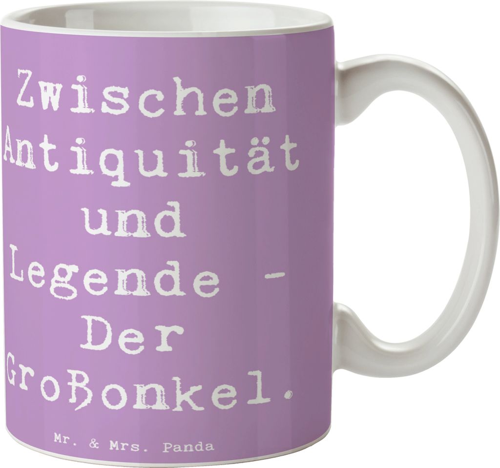 Mr. & Mrs. Panda Keramiktasse Spruch Großonkel Legenden - Lavendeltraum - Geschenk, Familie, Pott, Familientradition, handgemacht, Kaffeebecher, V...