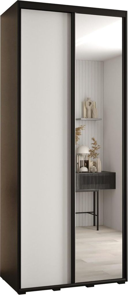 MEBLE KRYSPOL Cannes 3 Schrank mit 2 Schiebetüren - 205,2x110x45 cm - Schwarz Weiß Schwarz