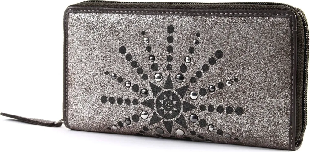 Grand portefeuille zippé pour femme bruno banani en cuir taupe brillant