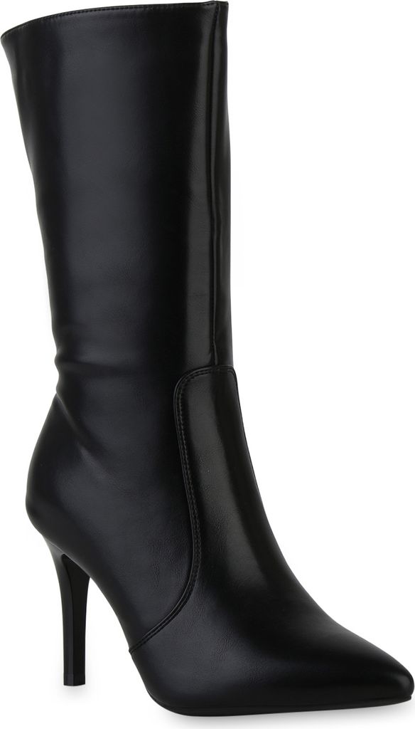 Damen Stiefel Mit Pfennigabsatz 7,5cm - Spitze Stiefelette Kunstleder | VAN HILL