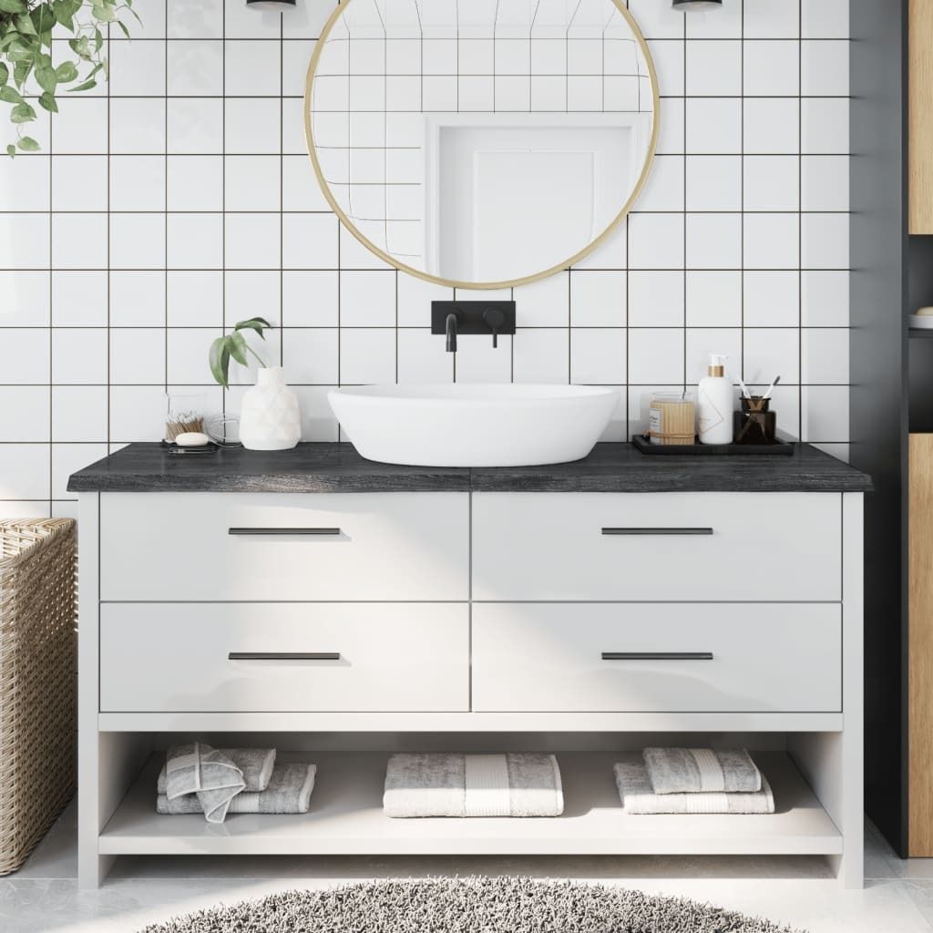 "im Sonderangebot"Waschtischplatte - modernes Design - Dunkelbraun 160x60x(2-4)cm Massivholz DE964669 - Garten & Heimwerken