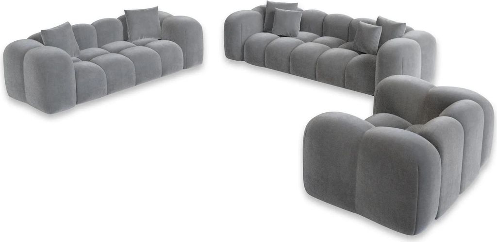 Samtstoff 3-2-1-Sitzer Sofa Set Valora Hellgrau