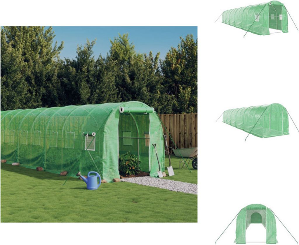 vidaXL Gewächshaus mit Stahlrahmen Grün 24 m² 12x2x2 m - Gewächshäuser