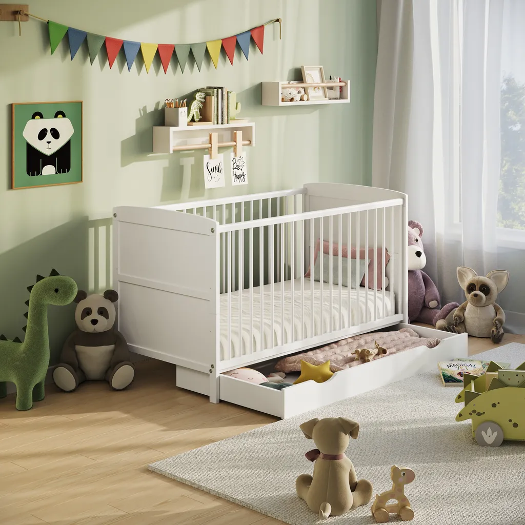 Lit bébé 60x120 transformable avec tiroir blanc - De la naissance à 3 ans - 2