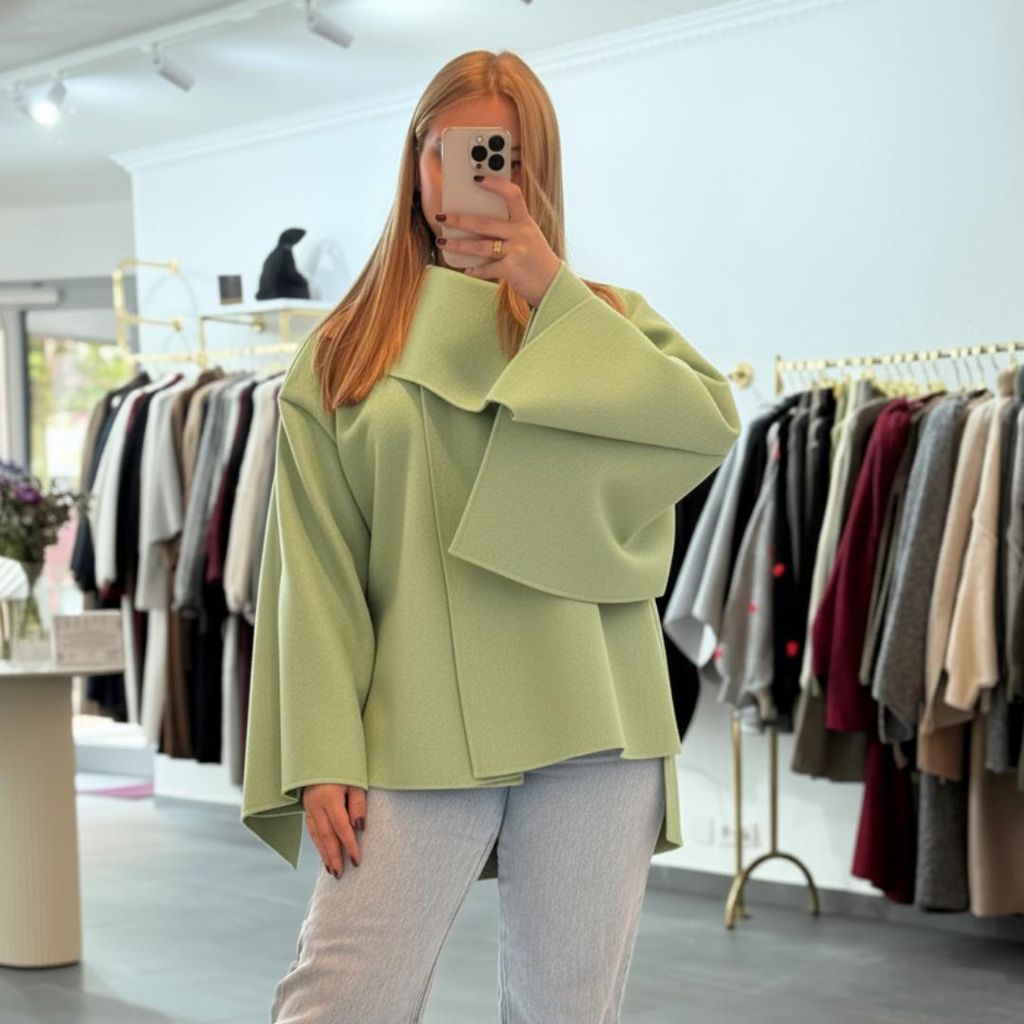 Cape Poncho "Lydia" Hellgrün Onesize (XS-XL) für Damen Poncho, übergroßer Cape für den Herbst und Winter, Frauen Cape, Wintercape, Langarm Cap...