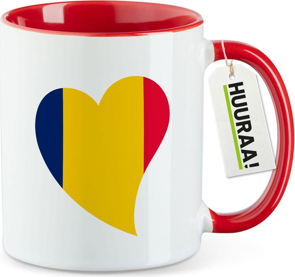 Huuraa Kaffeetasse Tschad Flagge Herz 330ml Rot Keramik Kaffeebecher Geschenkidee