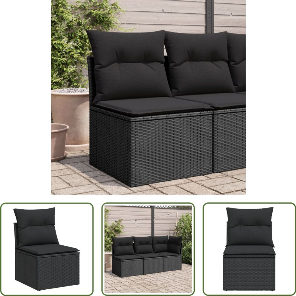 The Living Store Gartensessel ohne Armlehnen mit Kissen Schwarz Poly Rattan