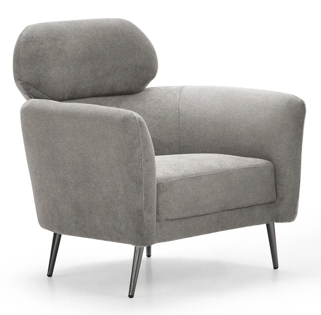 Fauteuil moderne Damigal Menzzo en tissu doux gris avec haut dossier