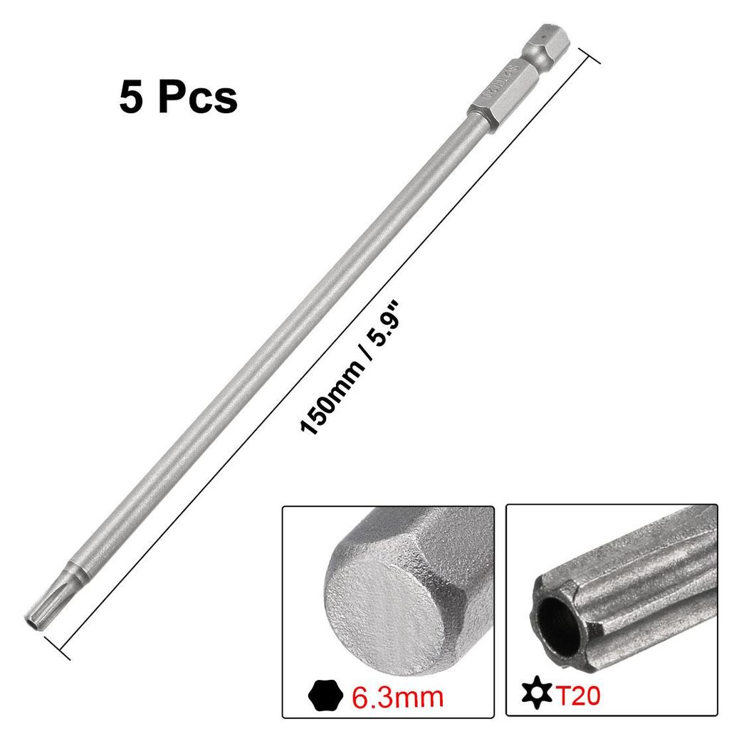 5 Stš¹ck T20 Torx Bit Set, 150mm L?nge Magnetisch Bitsatz mit 1/4 Zoll Hex Sechskant S2 Stahl fš¹r Sicherheit Schraubendreher Akkuschrauber Sch...