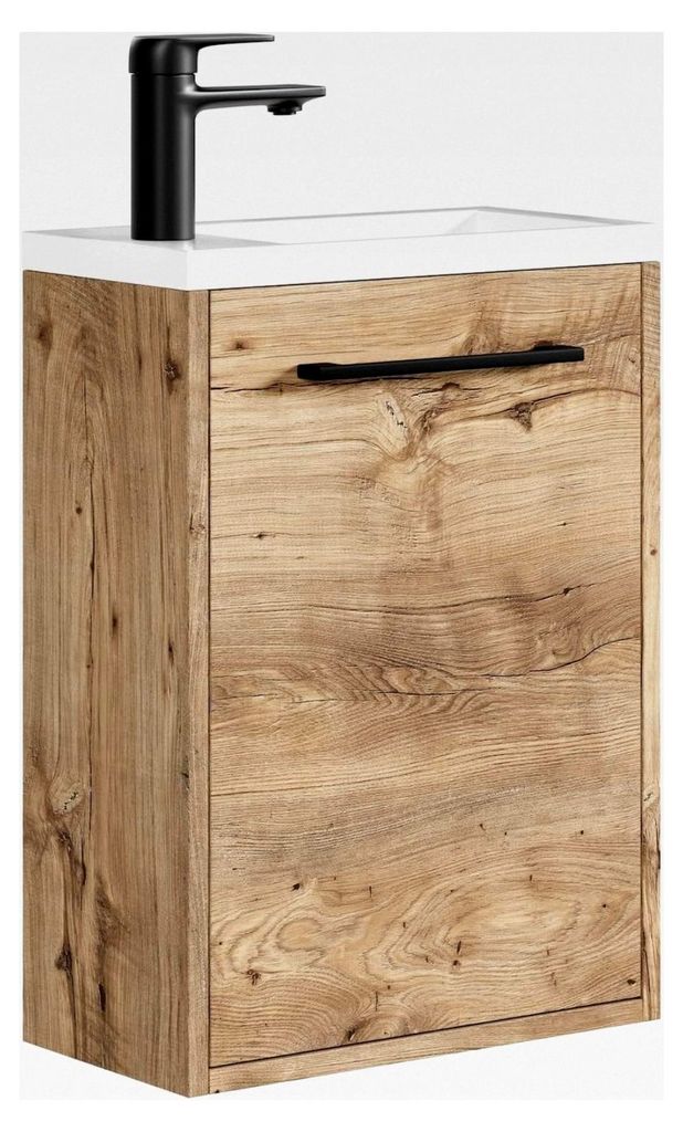Gäste-WC Waschtisch Set Florence 40 x 22 cm Kastanien Eiche - Platzsparendes Badmöbel Set mit Waschbecken und Unterschrank