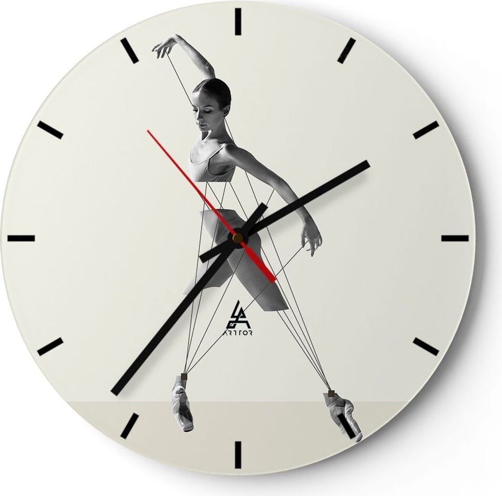 Wanduhr - Rund - Glasuhr - Surreal Ballerina Marionette - 30x30cm - Schleichendes Uhrwerk - Lautlos - zum Aufhängen bereit - Dekoration Modern - W...