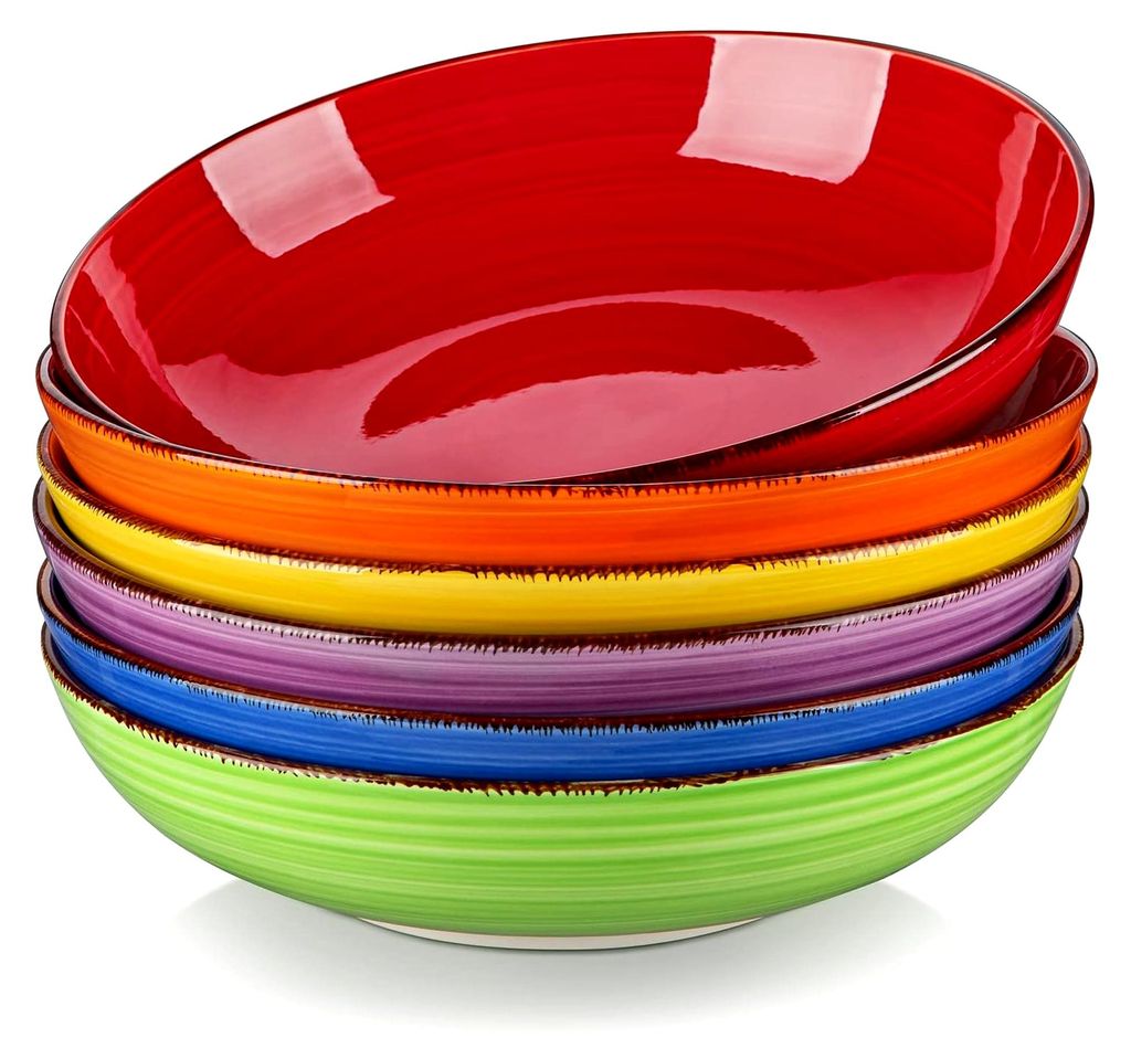 Suppenschalen aus Steingut, 6er Set Bonita, Pastateller, Spaghetti-Tiefteller, Nudelschalen, Ramenschalen, große Salatschalen, Mehrzweckschalen