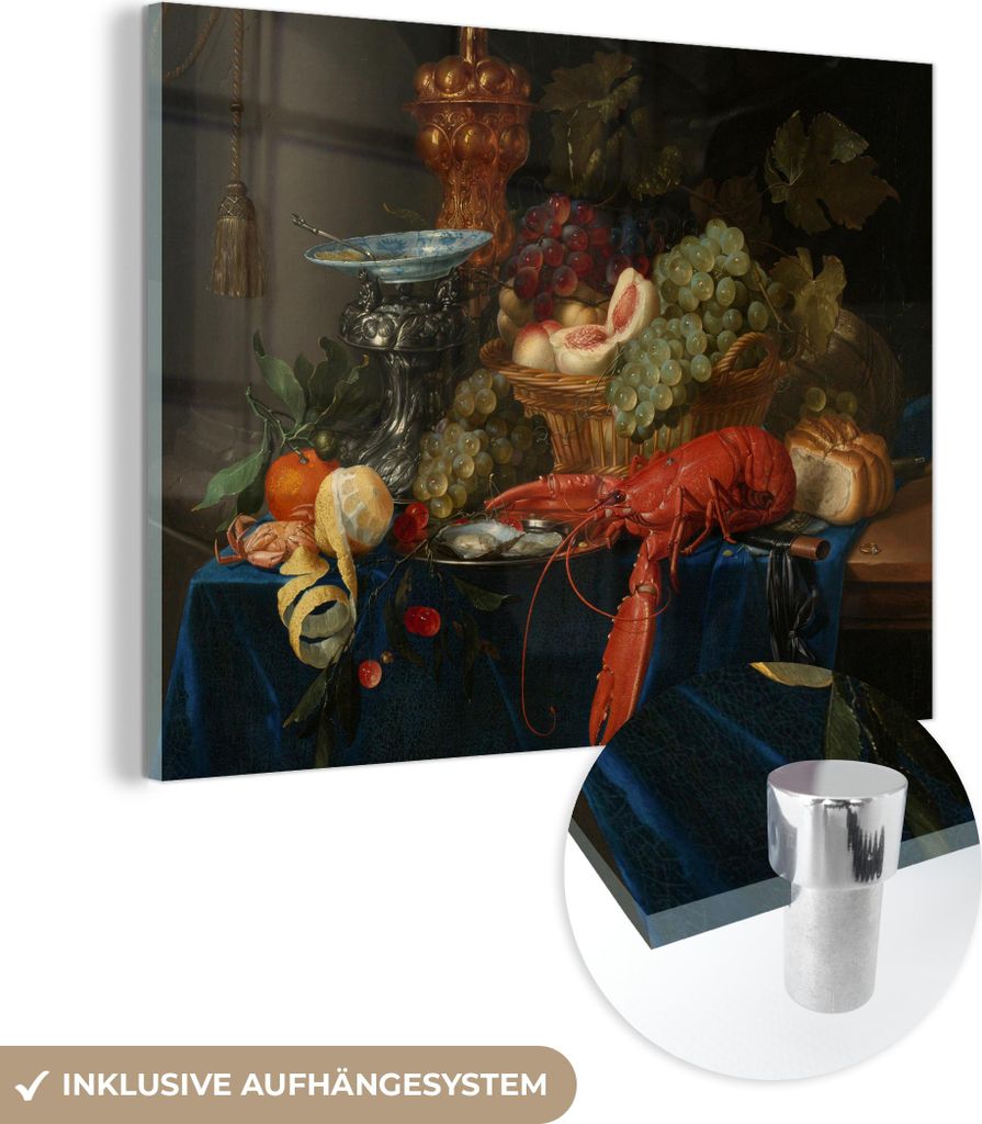 MuchoWow Glasbilder - Bilder auf Wandbild - Foto auf Glas Stilleben mit einem goldenen Kelch - Gemälde - Alte Meister 80x60 cm Wanddekoration aus ...