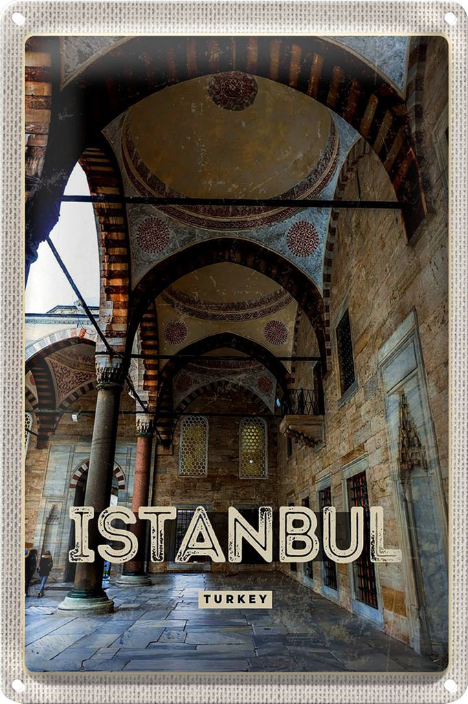 Blechschild Reise 18x12cm Retro Istanbul Turkey Moschee