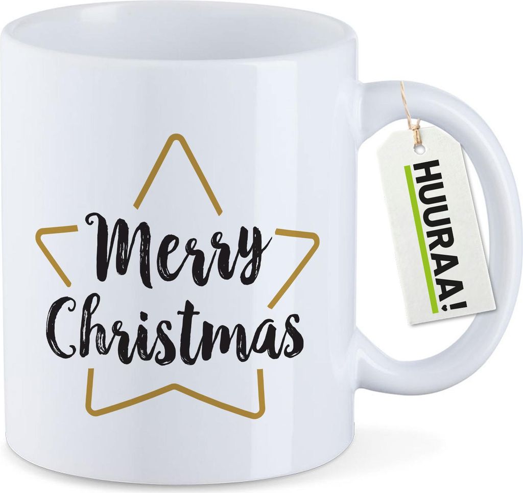 Huuraa Kaffeetasse Weihnachtsstern Merry Christmas 330ml Weiß Keramik Kaffeebecher Geschenkidee