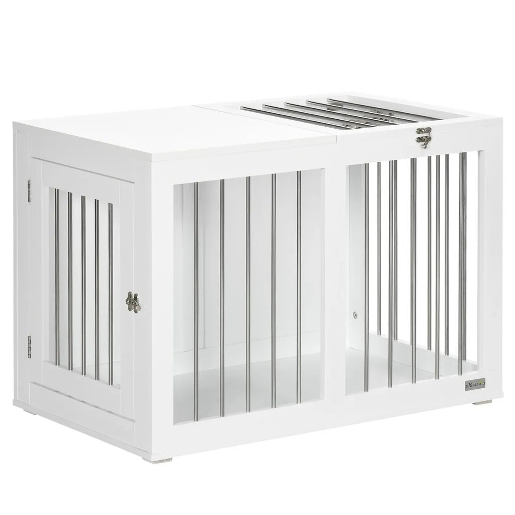 Niche d'intérieur pour chien moyen style meuble en bois blanc chic