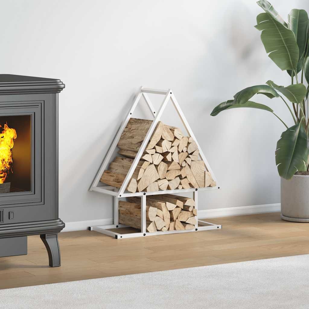 Brennholzregal Weiß 50x25x60 cm Kaltgewalzter Stahl, Kaminholzregale DesignMöbel