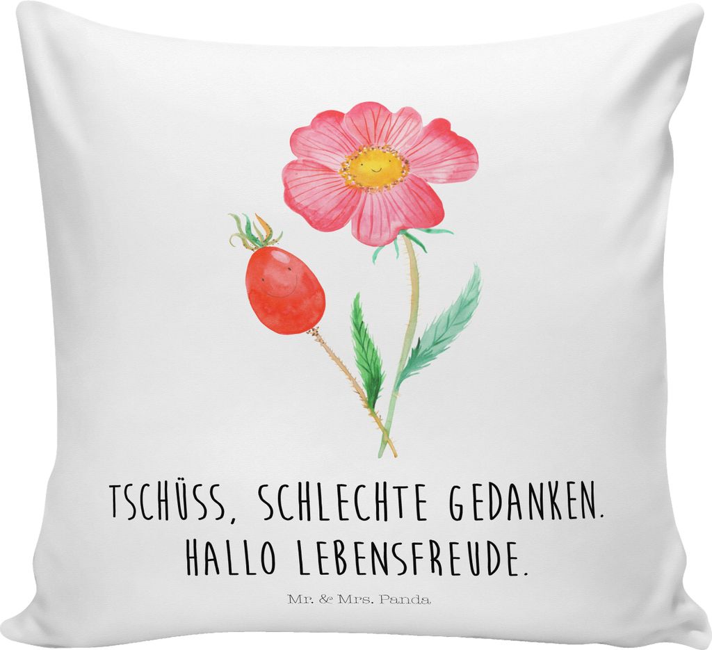 Mr. & Mrs. Panda Kuschelkissen Blume Hagebutte - Weiß - Geschenk, 40x40, Polster, kissen bedruckt, Schlechte Gedanken, 40 X 40, Mikrofaser, Lebens...